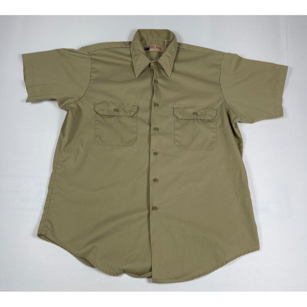 Vintage Big Mac Mens Large Tan Work Shirt Short Sleeve Made In USA